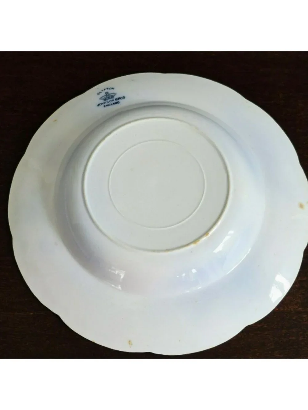 Antique Johnson Brothers Clifton Rimmed Soup Bowl, Blue Floral, Embossed Edge
